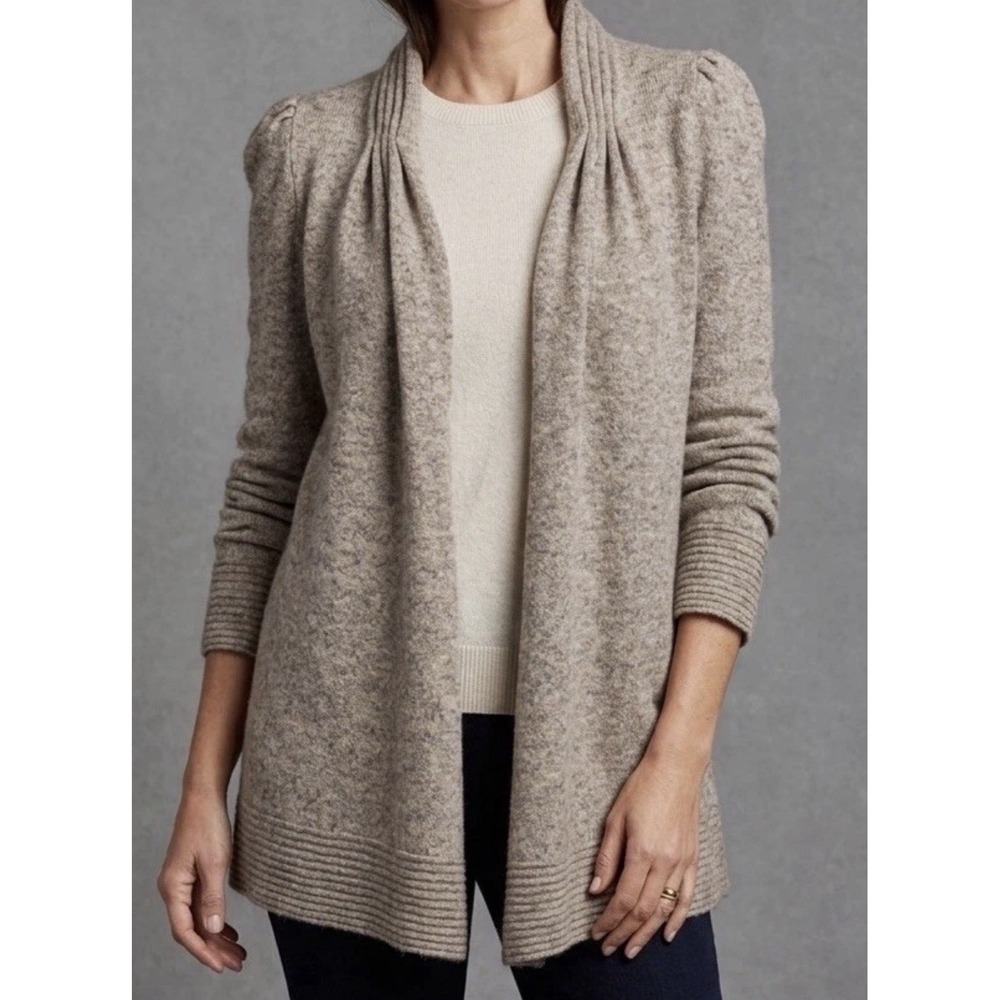 Anthropologie Tokio Map Cardigan Sweater M Brown Wool Open Preppy Academia